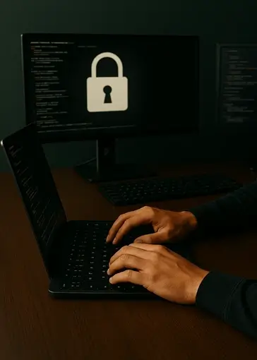 Manos de hacker trabajando en un portátil